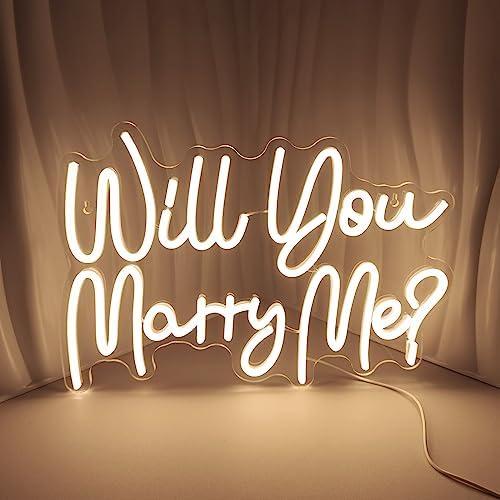 JEDAEMEN Will You Marry Me Neon Signs for Wall Decor Warm White LED Light Sign for Room Decor Light Up Sign for Birthday Party Wedding Decoration USB Powered