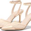 Coutgo Womens Closed Toe High Heels Mesh Satin Pointed Toe Dress Shoes Ankle Strap Pacthwork Wedding Pump Shoes