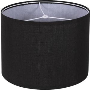 Black Drum Lampshade, Lamp Shade for Table Lamps Floor Lamp, 13" Top X 13" Bottom X 10" High Large Line Fabric Lamp Shades, Easy Assembly Replacement Lampshades