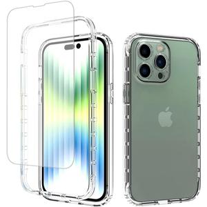 Case for iPhone 14 Pro Max Case with Tempered Glass Screen Protector, Soft 360 Full Body Shockproof Hybrid Bumper Crystal Clear Case Cover for iPhone 14 Pro Max 6.7" (Clear)