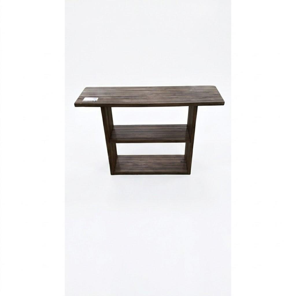63-inch console table with a U-shaped base, rustic brown wood finish, and 3 tier storage Size 47x15x31