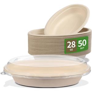 bloomoon 28 oz Oval Disposable Food Containers with Lids 50 Pack,Chipotle Style Bowl Oval with Lid Meal Prep Containers Disposable for Salad,Nacho,Taco,Lunch (50 Bowls 50 Lids)