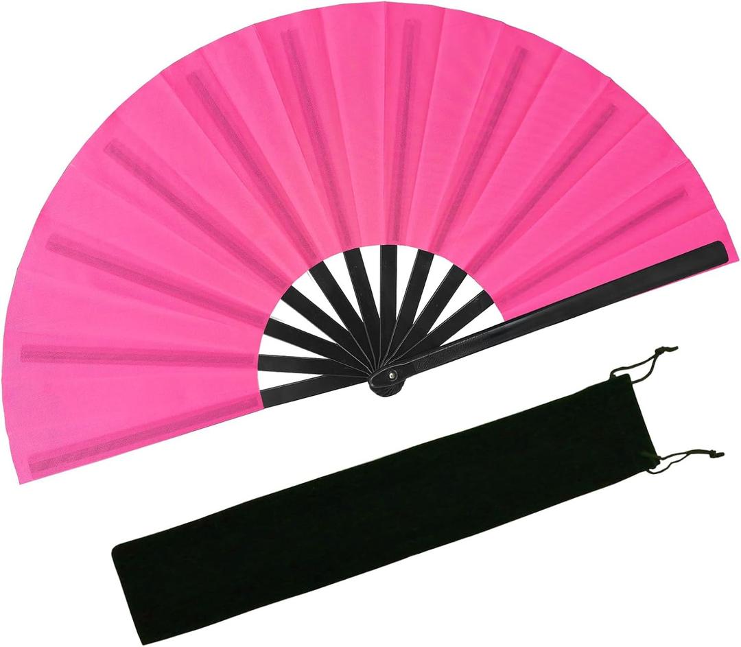 EOSAU Boots on The Ground Hand Fan, Large Rave Fan Clacking Fans for Line Dancing Popping Folding Hand Fan Foldable for Kungfu Festival EDM Party Music (Pink)