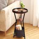 Yusong Round Side Table, Small Drink Table for Small Spaces, 3-Tier Industrial End Table, Accent Nightstand Bedside Table for Living Room, Bedroom, Sofa Couch, Rustic Brown