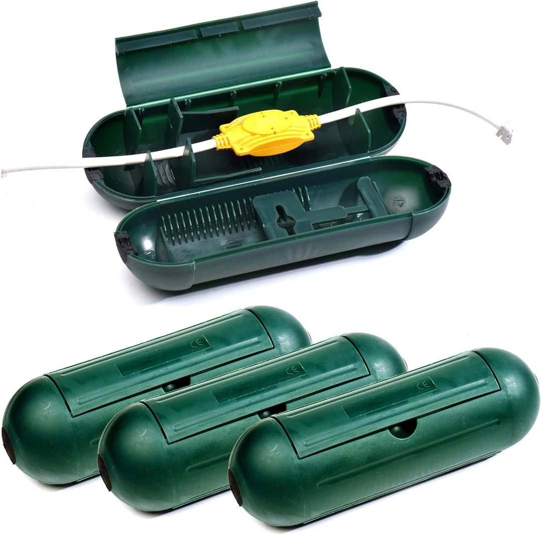4 Pack Extension Cord Protective Cover Set (Green) | Indoor Outdoor Water-Resistant Holder for Holiday String Lights, Plugs and Wires | Capsule Shaped Protector with Large Compartment