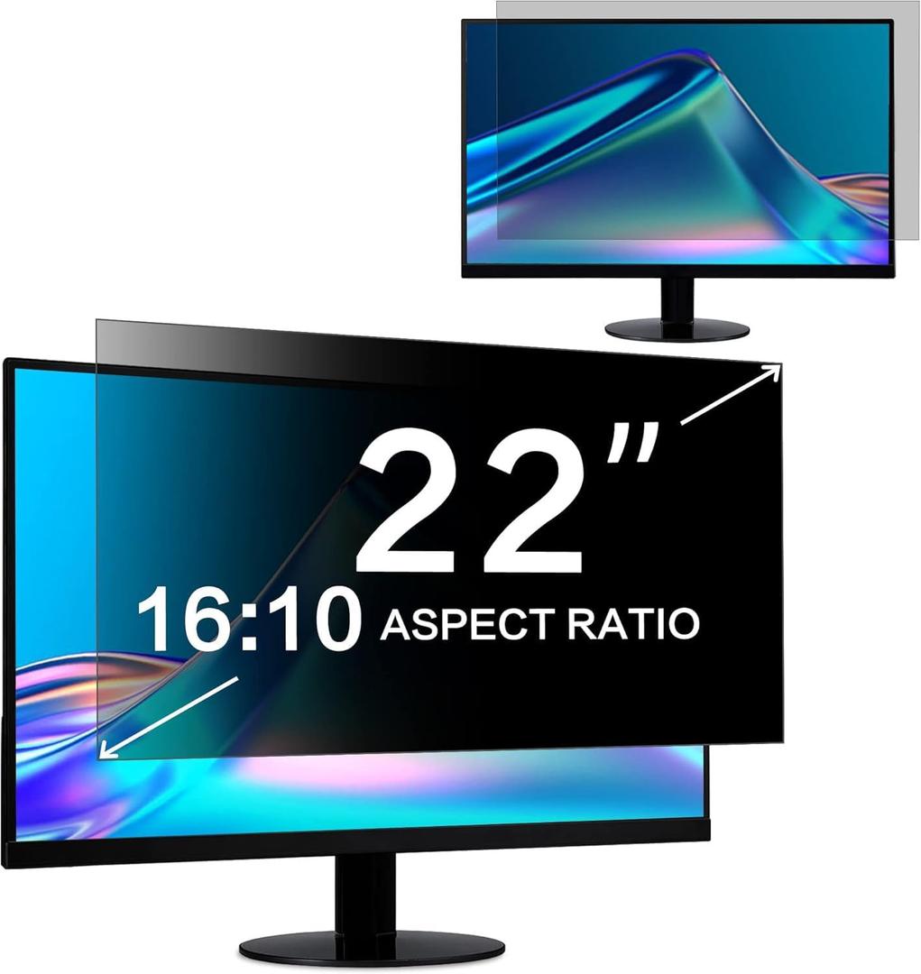 ZOEGAA Computer Privacy Screen 22 Inch Filter for 16:10 Widescreen Computer Monitor 18.66"x11.65" - Computer Screen Privacy Shield and Anti Blue Light Anti Glare Protector