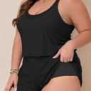Summer Mae Plus Size Swim Romper Women One Piece Swimsuit Blouson Bathing Suit with Pockets 2026 Modest Swimwear (Black, XL)