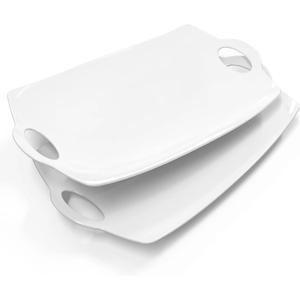 LAUCHUH Serving Platter for Party, 16 inches Large Serving Tray with Handles Porcelain Serving Platters for Meat Serving Dish for Entertaining White Serving Plates for BBQ, Plates Set of 2