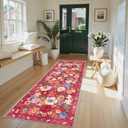 Rug for Hallways Kitchen Rug 2x8, Non Slip Washable Rugs with Rubber Backing Soft Floral Carpet Runner for Hallways, Kitchen, Laundry, Bedroom, Bathroom(2 x 8, Red Garden)