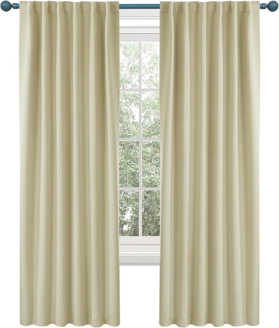 Deconovo Blackout Curtains  Room Darkening, Noise-Reducing, Thermal Insulated  Energy-Efficient Window Treatment for Bedroom, Living Room & Home Office  2 Panels, Beige, 52W x 72L Inch