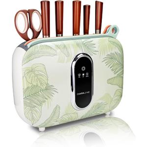 Charmline Smart Cutting Board and Knife Set with Block, Knife and Cutting Board Set for Kitchen, Cutting Board Organizer with 3 Cutting Boards Dishwasher Safe, 4 Knives, Scissors and Knife Sharpeners (Leaf Patterned Set)