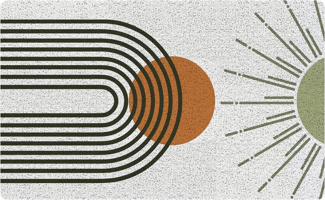 Abstract Boho Door Mat, Modern Century Modern Boho Terracotta Sun Welcome Mats Doormat for Front Door Porch Indoor Outdoor Entrance Entryway, Sun Bath Mat, 17x30 Inch