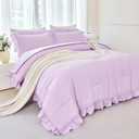 ANGIYUIN 5 Pieces Purple Comforter Set Queen Size Ruffled Bedding Sets for Girls Women Boho Farmhouse Bed Sets Solid Color Soft Bed in A Bag with Sheets(Purple Queen)