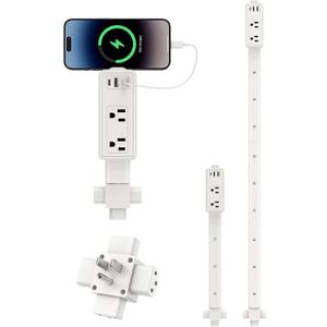 Outlet Extender Stick, 360 Rotatable Modular Plug Expander with 2 AC Outlets, USB-A & USB-C Ports, Free Combination 9 to 36, Wall Socket Extender for Nightstand, Sofa, Bed, Cabinet, Home & Dorm (White)