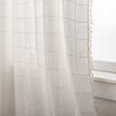 Deeprove White Boho Curtains for Bedroom 84 Inches Long, Cream Checkered Bohemian Chic Textured Embroidery Plaids, Vintage Handmade Tassels Country Decor Drapery, Rod Pocket, 1 Panel W52 x L84