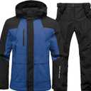 YEEFINE Men's Ski Suit Winter Snowsuit Waterproof Windproof Ski Jacket and Pants Set Insulated Snowboarding Suit (Large, Blueblack)
