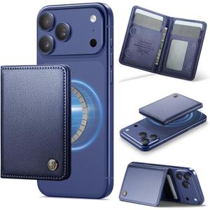 Defencase for Magsafe Wallet Magnetic Card Holder RFID Blocking, PU Leather Minimalist Phone Wallet for MagSafe Phones and Cases for iPhone 17/16/ 15/14/ 13/12/ Pro/Max/Plus/Air, Navy Blue