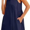 DEEP SELF Women Summer Collared Shirt Dress Casual Loose Button Down Short Dress V Neck Tunic Mini Dress with Pockets (M, Dark Blue)