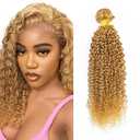 Curly Human Hair Bundles Blonde 16 Inch Kinky Curly #27 Honey Blonde Single Bundle Human Hair Unprocessed Native Virgin Hair 100g Total Double Weft Human Hair Extensions for Women