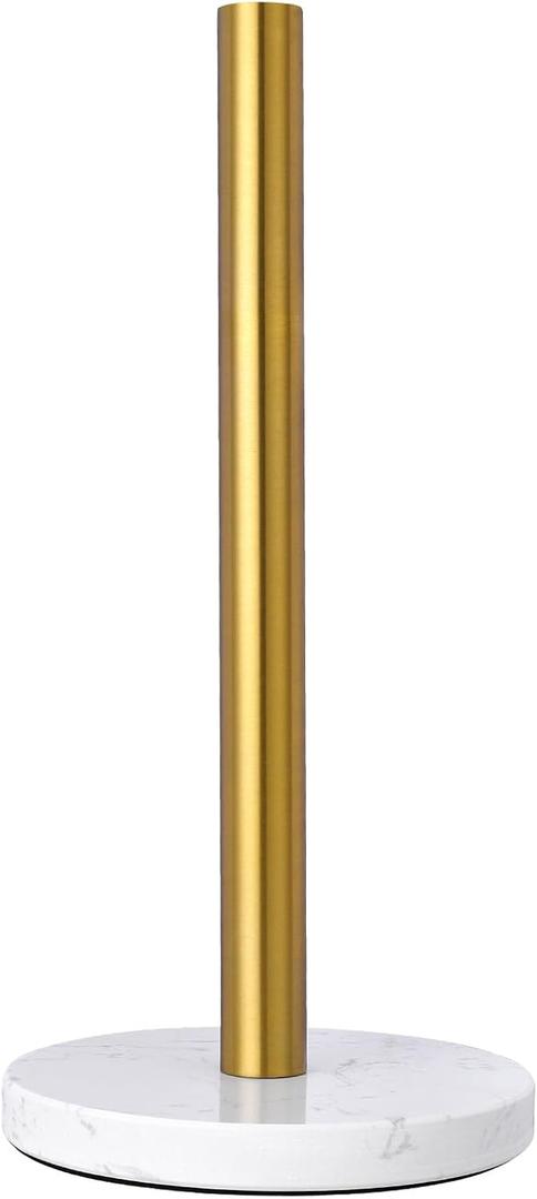 Paper Towel Holder Kitchen Standing Paper Towel Roll Holder with Marble Base for Bathroom Kitchen Countertop(Brushed Gold,White Base KZ22)