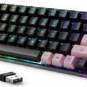 65% Wireless Gaming Keyboard, LED Backlit Gaming Keyboard, 68 Keys Ultra-Compact Anti-ghosting No-Conflict Wireless Keyboard for PC Laptop Windows Gamer(Black-Pink)
