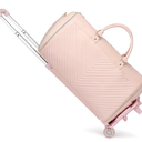 Pro Rolling Garment Bag - Detachable Handle & Extended Base, Waterproof PVC Leather with Shoe/Cosmetic Pockets, Silent Wheels for Air Travel/Weddings (48.5" Hanging System)（Pink）