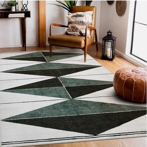 Moroccan Washable Rugs 5x7, Geometric Soft 5x7 Area Rugs for 5' x 7' Blue/Grey