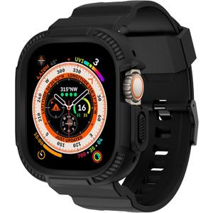 OROBAY Rugged Band Compatible with Apple Watch Ultra 3/2/1 Band 49mm with Case, Shockproof Strap for iWatch Ultra 3/2/1 with Bumper Case Cover Men Women, Black