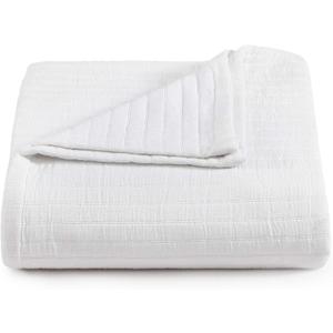 Tommy Hilfiger - Twin Cotton Blanket, Woven Channel Stitched Bedding, Medium Weight Soft Blanket, Anti-Pilling & Fade Resistant, Ideal for Layering, Oeko-TEX Certified  (Twin, Essential Weave White)