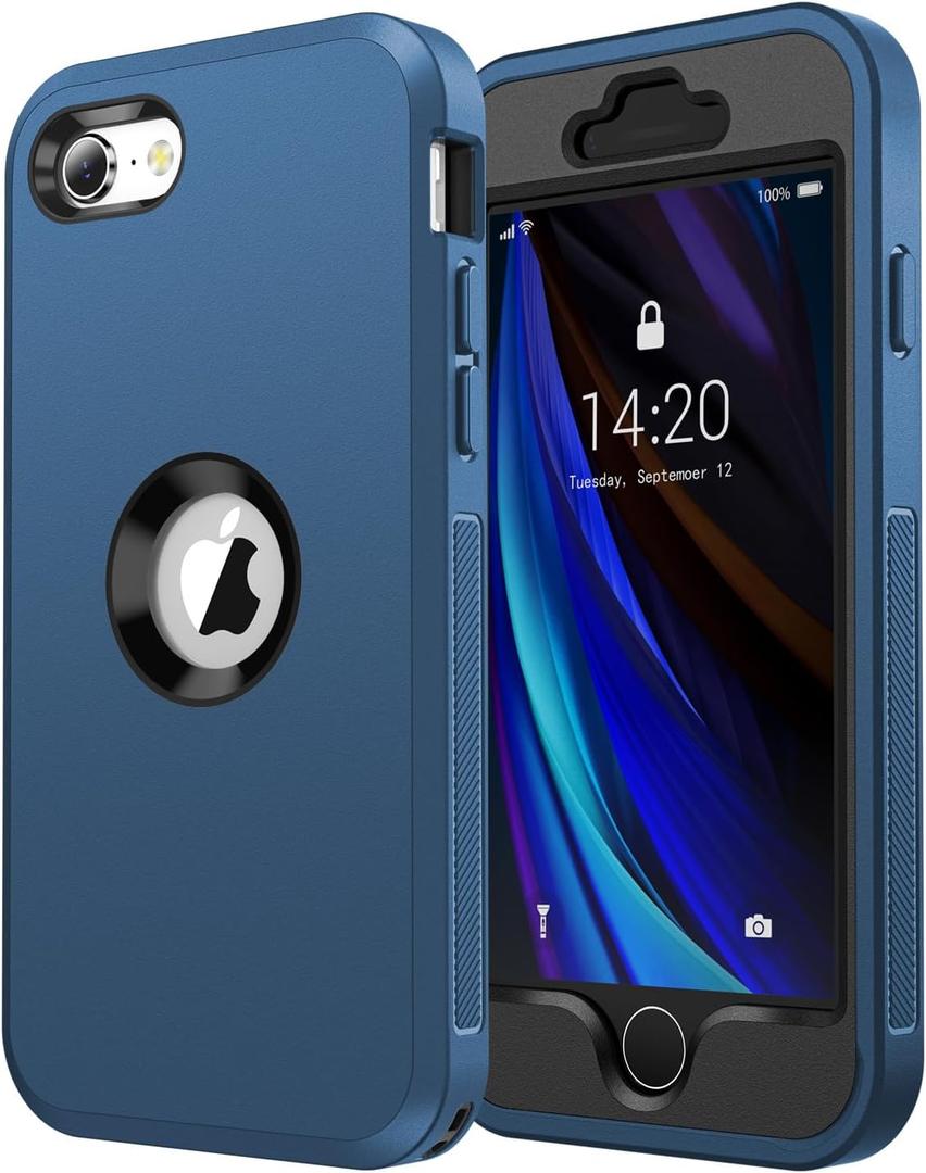 for iPhone SE Case 2022/2020,iPhone 8/7 [Shockproof] [Dropproof] [Dust-Proof] [Military Grade Drop Tested] with Non-Slip Removable Heavy Duty Full Body Phone Case 4.7 Inch-Dark Blue+Blue