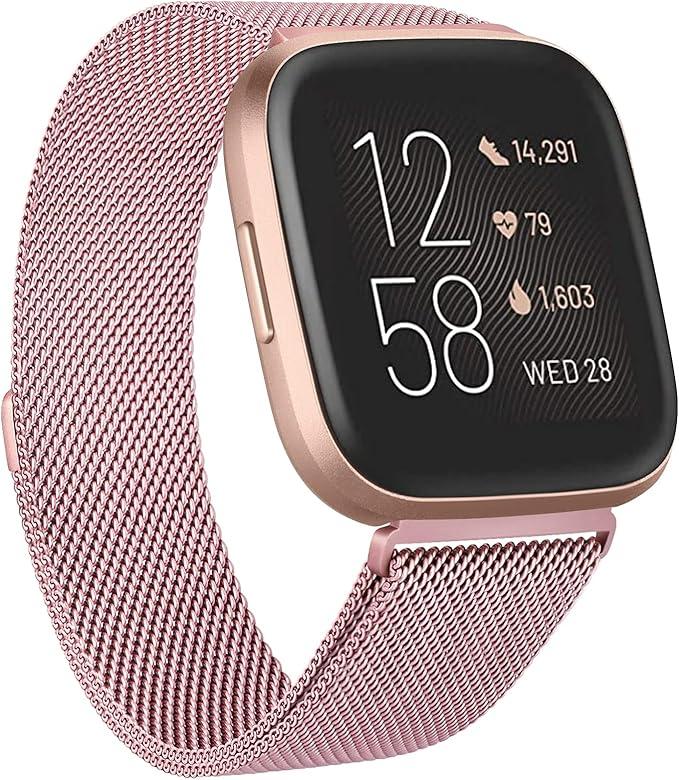 Metal Bands Compatible with Fitbit Versa 2 & Fitbit Versa & Fitbit Versa Lite Edition Band, Stainless Steel Loop Metal Mesh Replacement Sport Strap Bracelet Wristbands for Women Men