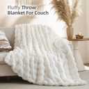 Smoofy Faux Fur Throw Blanket for Couch - Cream White Super Soft Cozy Bubble Blanket, Fluffy Plush Fuzzy Throw for Sofa & Bed, Thick Lightweight Warm Blanket, Luxury Aesthetic Gift for Women 50"x60"