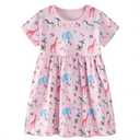 AMIYAN Toddler Girls Dress Cotton Summer Dresses Casual Print Short Sleeve Sundress Pink Animals 2T