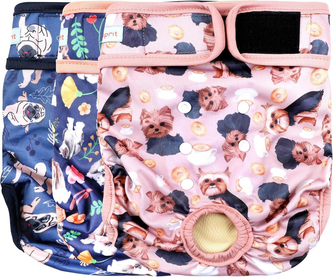 Langsprit Washable Female Dog Diapers (3 Pack) - No Leak Reusable Diapers for Doggy Female in Period - Highly Absorbent Dog Heat Panties with Adjustable Snaps Medium Langsprit Washable Female Dog Diapers (3 Pack) - No Leak Reusable Diapers for Doggy Female in Period - Highly Absorbent Dog Heat Panties with Adjustable Snaps Medium