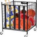 YES4ALL Rolling Ball Cart Storage with Lockable Wheels Volleyball Basketball Holder, Toy Balls Bin, Garage Cage, Storage Racks, Sports Equipment Organizer, Ball Rack for Outdoor Indoor Use