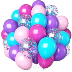 Pink Purple Blue Balloons 60 Pcs Hot Pink Light Pink Teal Purple Latex Balloon Pastel Purple Teal Pink Confetti Balloons for Kids Magic Theme Mermaid Princess Birthday Baby Shower Party Decor