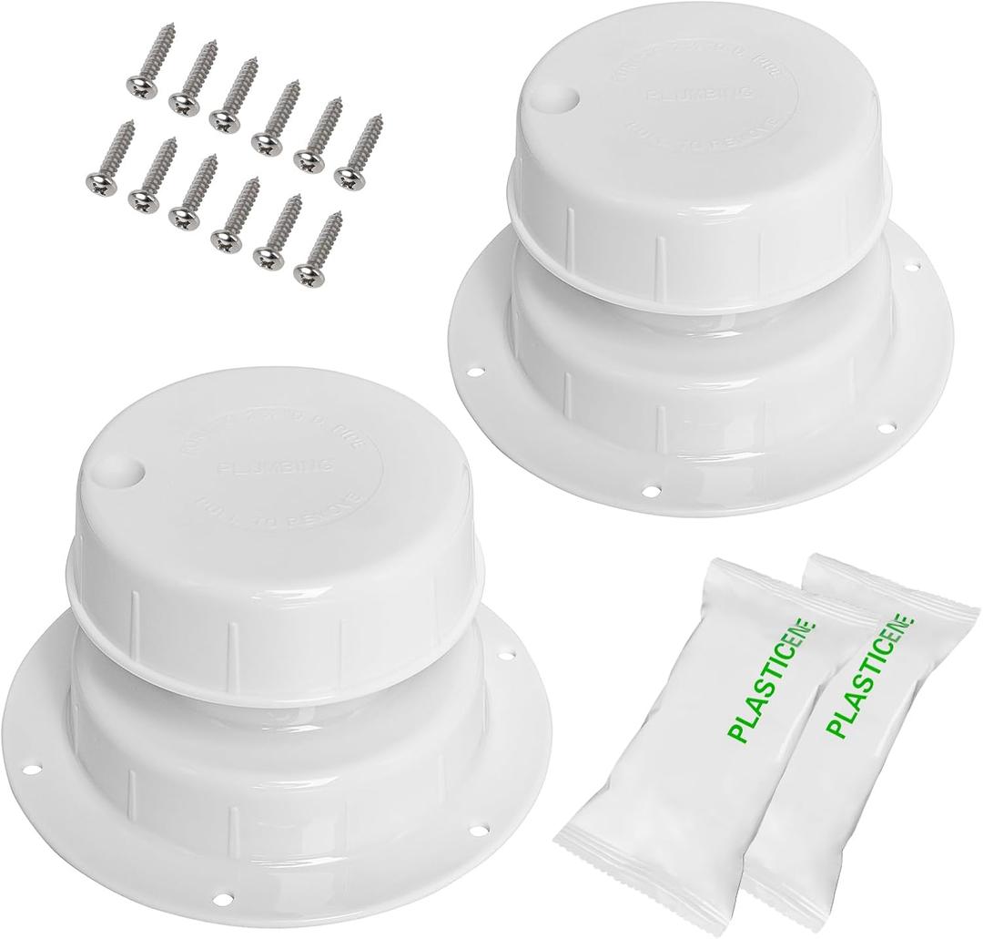 RV Plumbing Vent Caps - Camper Vent Cap Replacement Kit for 1 to 2 3/8 Inch Pipe - White (Pack of 2) RV Plumbing Vent Caps - Camper Vent Cap Replacement Kit for 1 to 2 3/8 Inch Pipe - White (Pack of 2)