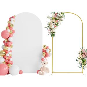 Wokceer 7.2 FT Wedding Arch Backdrop Stand and White Arch Cover, Metal Arch Stand with Arch Stand Cover for Birthday Party Wedding Ceremony Bridal Baby Shower Event Decor