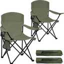 2 Pack Folding Camping Chair with Cup Holder & Side Storage Bag 300lbs Capacity Lightweight High Back Portable for Beach, Picnic, Sport, Green