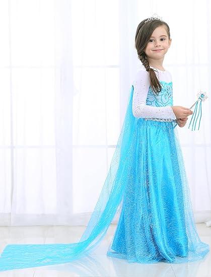 Girls Princess Elsa Dress Costume - Halloween Birthday Party Dress Up for Toddler Girl Kids  140