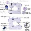 Mini Sewing Machine for Beginners & Kids, Portable Sewing Machine with 12 Stitches, Extension Table & Foot Pedal | Maquina de Coser Portatil for Adults, DIY & Household Repair (Purple)