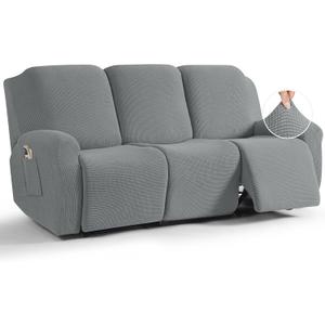 TAOCOCO Recliner Sofa Covers 8-Pieces Stretch Large Couch Covers for 3 Seats Reclining Slipcovers Soft Jacquard Pattern Furniture Protector (Dusty Grey)