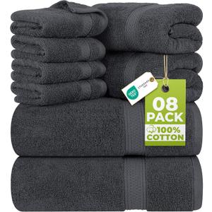 Utopia Towels 8 Piece Luxury Towel Set  Majestic Plush, Super Absorbent & Quicker-to-Dry, Thick 100% Ring Spun Cotton Towels for Bathroom, Spa & Hotel  2 Bath, 2 Hand, 4 Washcloths, Grey