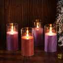 BBTO Christmas Flameless Advent Candles Set of 4, LED Advent Pillar Candles Battery Operated Purple Pink Acrylic Flameless Votive for Seasonal Celebration Rituals Festival Church Decor(3 x 6 Inches)