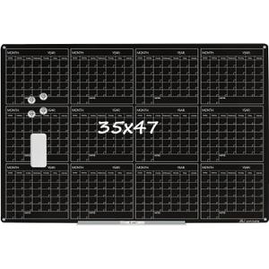 Magnetic Whiteboard Calendar Black Glass Board Yearly Calendar - 35" X 47" Large Wall Calendar - White Board Dry Erase Planner for Wall Home, School, Office