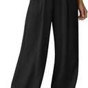 Dokotoo Women Linen Wide Leg Pants Casual Elastic Waist Lounge Palazzo Harem Pants with Pockets M