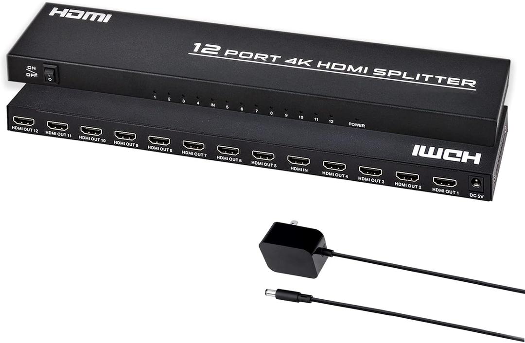 HDMI Splitter 1 in 12 Out, 4K@30Hz Powered Video Split Duplicator/Distributor Duplicate/Mirror Screen, 3D 4K for Watching Sports Matches, Exhibitions, TV Stores
