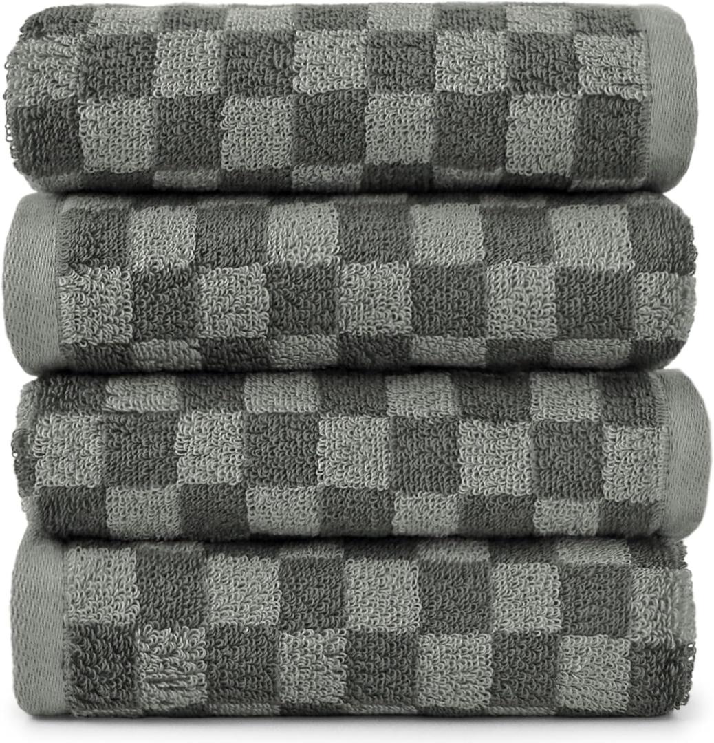 Jacquotha Soft Hand Towels 4 Pack, Grey Checkered Face Towel Set for Bathroom Kitchen, Decorative Quick Dry Towel 13x29 Inches