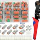 216 PCS DT Connector Kit with Ratcheting Wire Crimper for Deutsch Connector, 2 3 4 6 8 12 Pin Connectors Automotive Electrical Connectors With Size 16 Stamped Contacts & Accessories