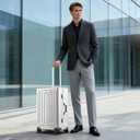 YYW All Aluminium Luggage With Spinner Wheels Lightweight PC hardside Rolling Suitcase, Built-In TSA lock Carry on Suitcase, with Cup Holder, USB Port, Phone Holder (Silver,20inch/35x23x55cm)